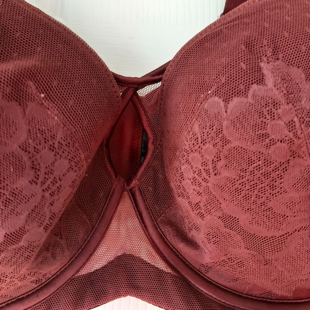 UNDERSTANCE Underwire Bra Floral Lace Cross Front Wine 34DDD Feminine Elegant - Picture 4 of 7